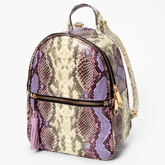Icing Handbags - Icing Purple Faux Snakeskin Small Backpack